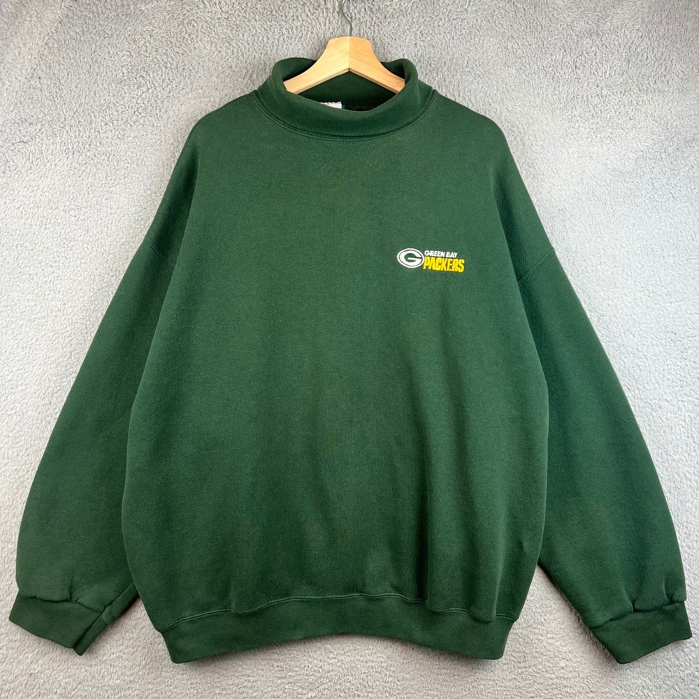 Vintage  Green Bay Packers Mock Neck Sweatshirt Mens XL Green Fleece Pullover
